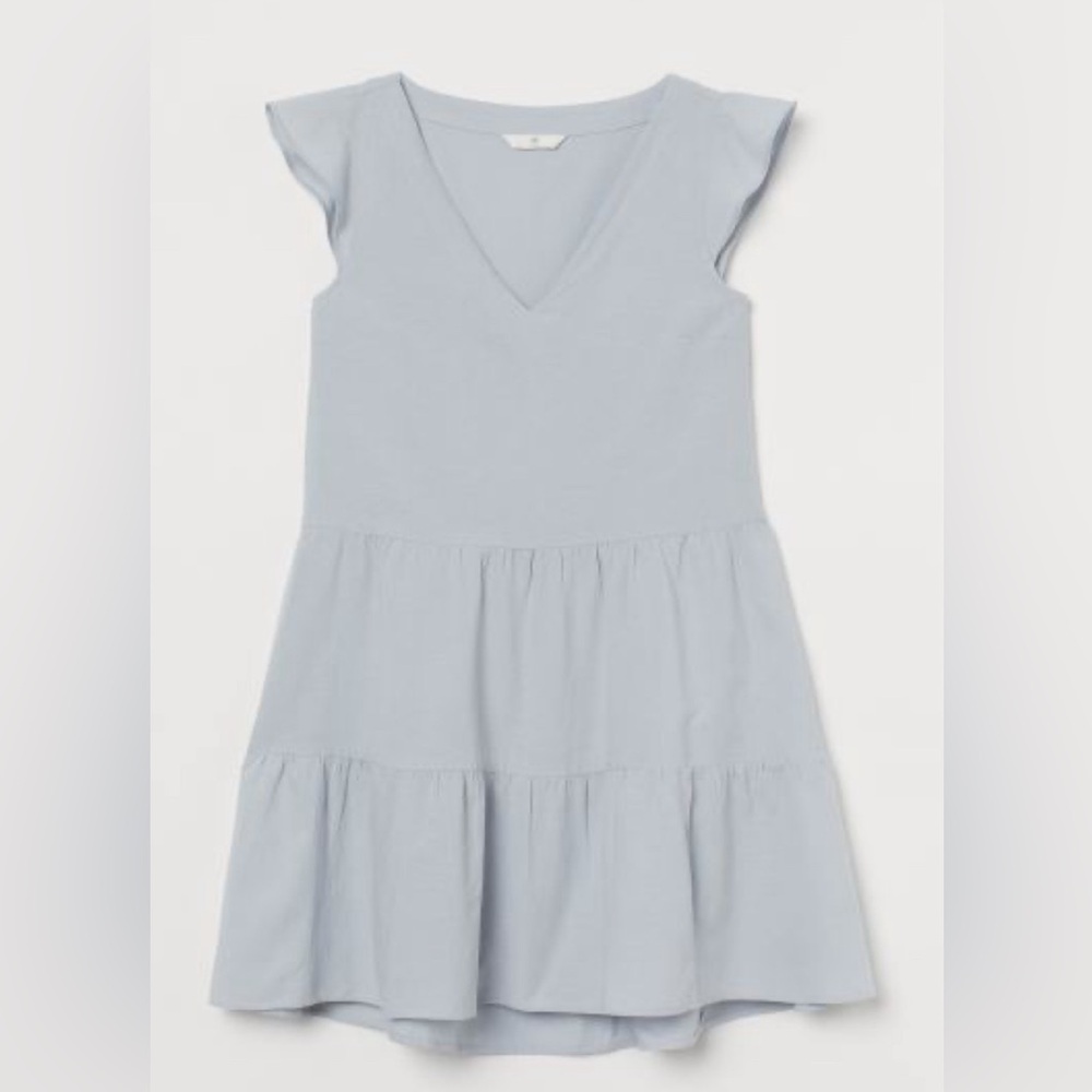H&M Flutter-sleeved Dress - V-neck‎ - Short sleeve - Light gray-blue size medium